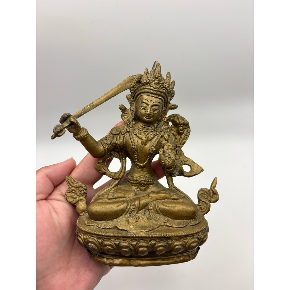 Tibetan Manjushri Statue‎ Bronze Brass Buddhist Figure Consecration Base Decor